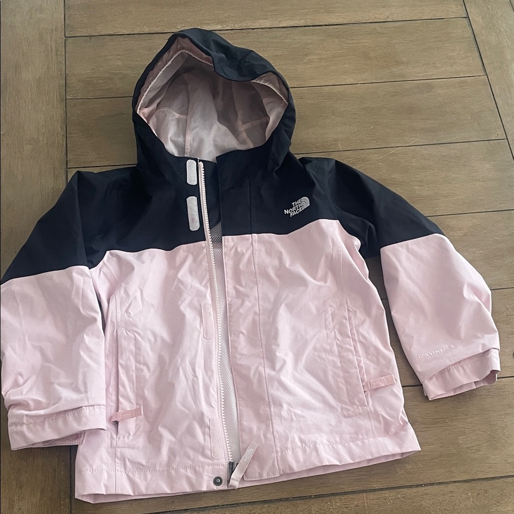 The North Face Kids Light Pink and Black Raincoat